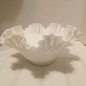Vintage Fenton Milk Glass Bowl Ruffled Edge Bowl